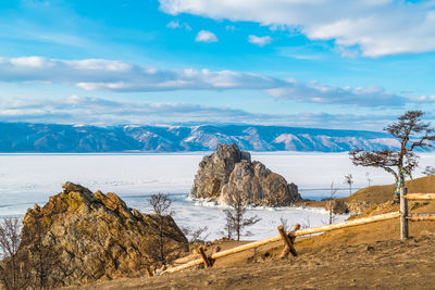 Scenic view of snowcapped mountains against sky