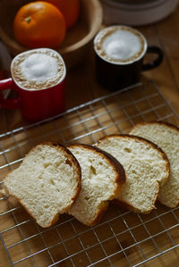 High angle view of bread slices on table