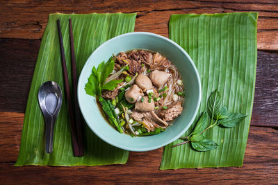 High angle view of food in bowl on table