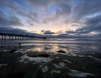 Scenic view of beach against sky during sunset