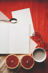 High angle view of breakfast on table