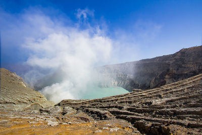 Ijen crater landscape from the crater, seen on the left is the ijen only left peak. 