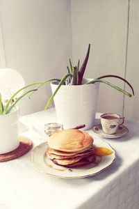 Close-up of breakfast served on table