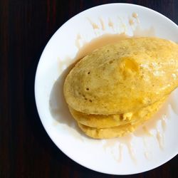 High angle view of breakfast served on table