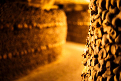 Wall of bones in paris catacombs