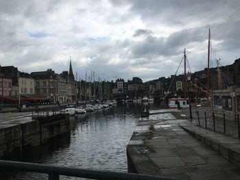 View of boats moored at harbor