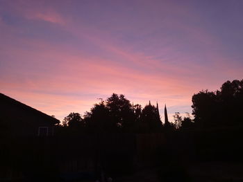 Silhouette trees and buildings against sky during sunset