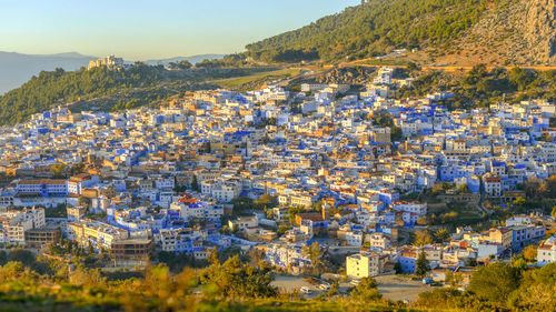 High angle view of townscape against sky