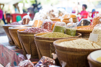 Various food for sale at market stall