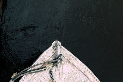 High angle view of lizard on boat in lake