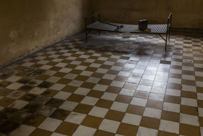 High angle view of tiled floor at home