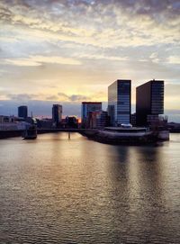 City skyline at sunset