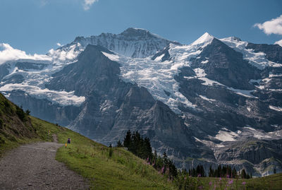 Scenic view of snowcapped mountains against sky