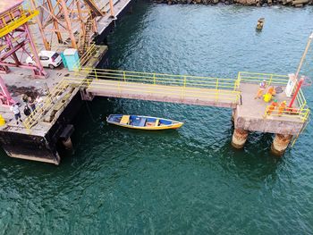 High angle view of ship sailing in sea