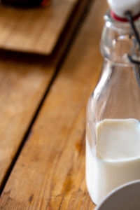 High angle view of drink in glass on table