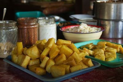 Close-up of food on table