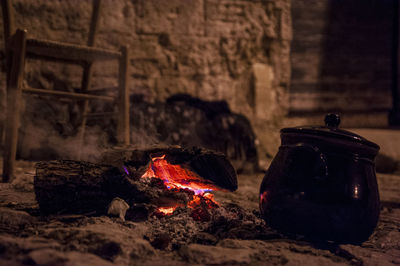 Ancient cook site with fire in matera