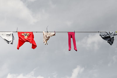 Low angle view of clothes hanging on clothesline