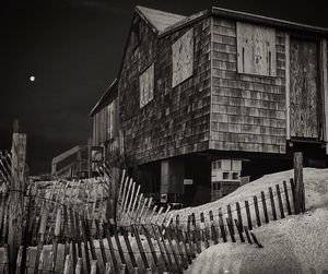 Low angle view of old building at night