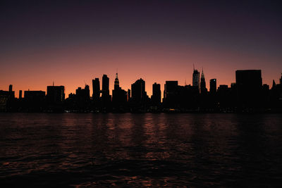 Silhouette buildings in city against sky at sunset