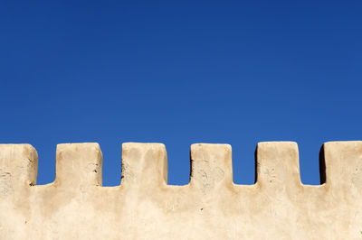 Close-up of white wall against blue sky