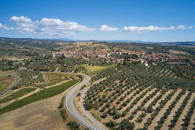 Aerial view of the medieval town of magliano in tuscany