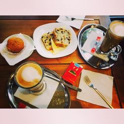 High angle view of breakfast on table