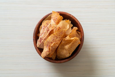 High angle view of food in bowl on table