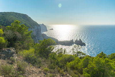 Ibiza, october 23 2021, the bay es raco vert and punta ses torretes at the north coast of ibiza