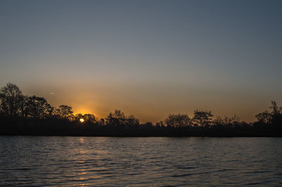 Scenic view of lake against sky during sunset