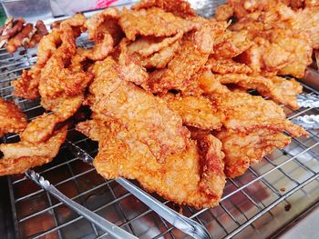 Close-up of meat on barbecue grill