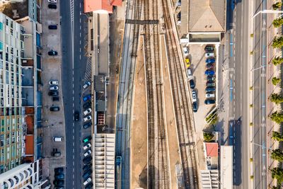 Aerial view of santa apollonia train station in lisbon, portugal 