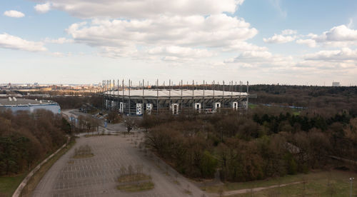 High angle view of bridge over city against sky