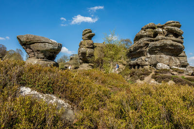 Low angle view of rock formations against sky