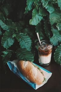 Close-up of breakfast on table