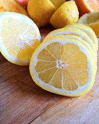 High angle view of lemon slices on table