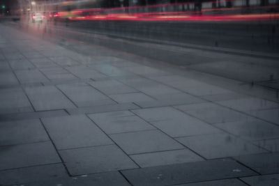 Light trails on road at night