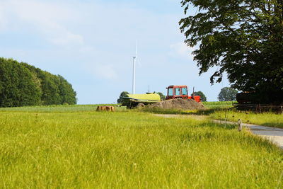 Scenic view of agricultural field against sky