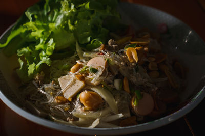 High angle view of meal served in bowl