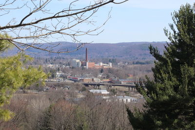 Town with mountain range in background