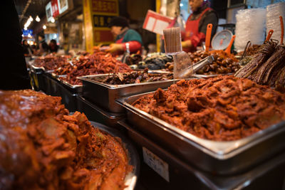 Close-up of pickles for sale in market