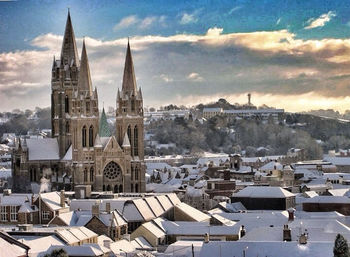 High angle view of church in town