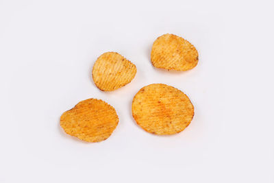 Close-up of cookies against white background