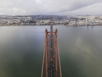 High angle view of bridge over sea against sky