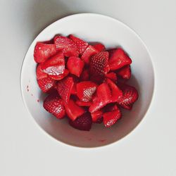 High angle view of strawberries on white background