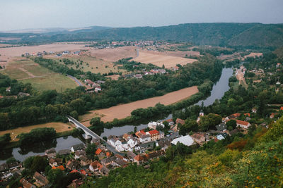 High angle view of townscape against sky