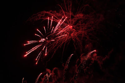 Low angle view of firework display at night