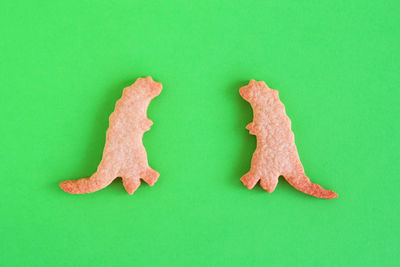 Close-up of cookies against green background