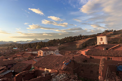 High angle view of townscape against sky