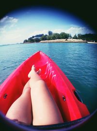 Cropped image of boat in sea